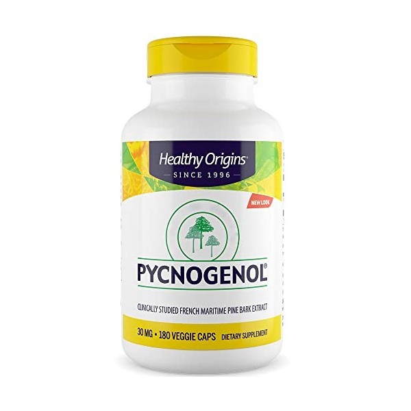 Healthy Origins, Pycnogenol, 30mg, Extrait dÉcorce de Pin avec Procyanidines, 180 Capsules végétaliennes, Testé en Laboratoi