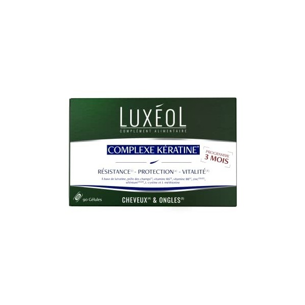 Luxéol - Complexe Kératine - Complément alimentaire - 90 gélules - 41g Beige/jaune & Chute De Cheveux Réactionnelle - Aide À 
