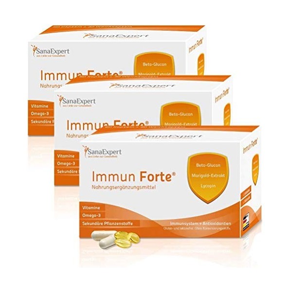 PACK 3|SanaExpert Immun Forte | renforce le système immunitaire | Oméga-3, Zinc,Multivitamines, Bêta-glucane, Extrait de Cale