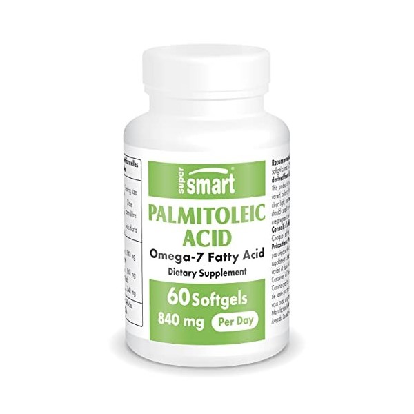 Acide palmitoléique 840 mg par jour - Oméga 7 Breveté Provinal® - Huile de Poisson - Supplément pour la peau - Soutient les