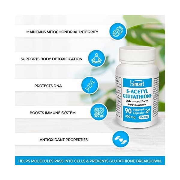 S-Acetyl Glutathione GSH - Contribue à Lutter contre le Stress Oxydatif - Plus Assimilable et Actif que le Glutathion - For