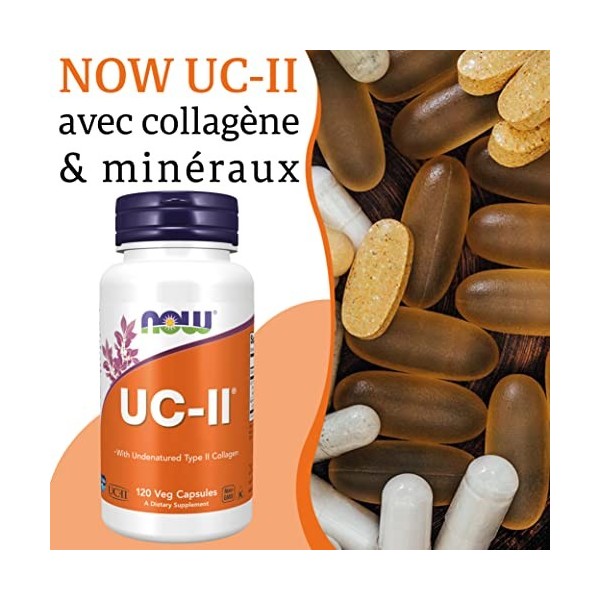 Now Foods, UC-II, Collagène Type II, 40mg, 120 Capsules, Testé en Laboratoire, Sans Gluten, Sans Soja, Sans OGM