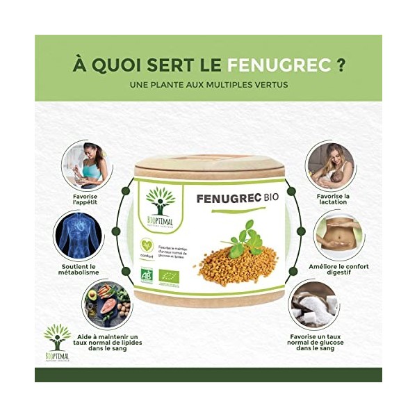 Fenugrec Bio - Appétit et Prise de Poids - Régule le Taux de Glucose - Favorise la Lactation - Sans Additifs - 310mg de Poudr