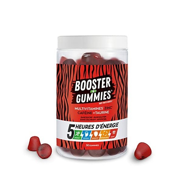 EAFIT BOOSTER GUMMIES - 5 HEURES DENERGIE - TAURINE - CAFEINE - 8 VITAMINES- Goût Fruits Rouges - Sans sucre - Sans colorant