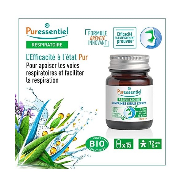 Puressentiel Respiratoire - Comprimés Sinus Express - Favorise la santé des voies supérieures au niveau des sinus frontaux et