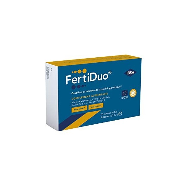 FertiDuo - Complément Alimentaire, Contribue au Maintien de la Qualité Spermatique - Vitamines C, E, B12, Sélénium, Acide Fol