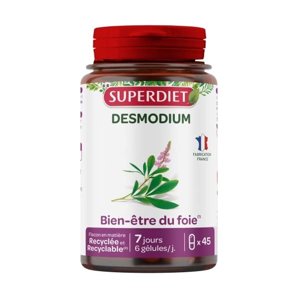 SUPERDIET - DESMODIUM - Phytothérapie - Bien-être du foie - Fabrication française - 45 gélules