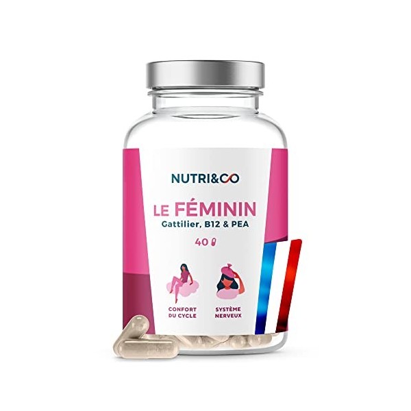 Le Féminin | Syndrome Prémenstruel et Confort Menstruel | PEA pour Règles Douloureuses | Avec Gattilier, Vitamine B12, Magnés