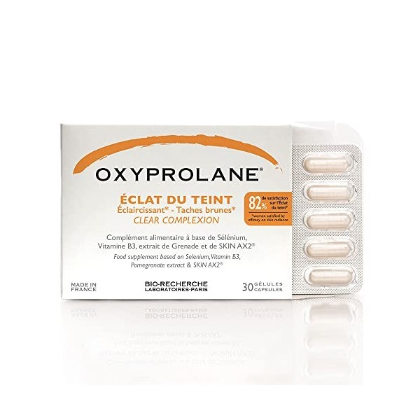 Oxyprolane® Eclat du Teint • Complément Alimentaire Eclaircissant & Taches brunes • Cure 1 mois / 30 gélules 1/j • Fabriqué