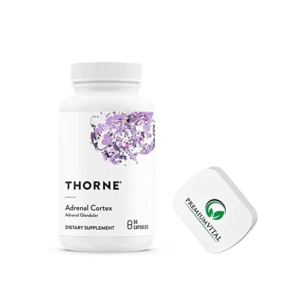 PremiumVital, Thorne Research, Adrenal Cortex Corticosurrénale , 50mg, 60 Capsules, avec Pilulier Pratique, Testé en Laborat