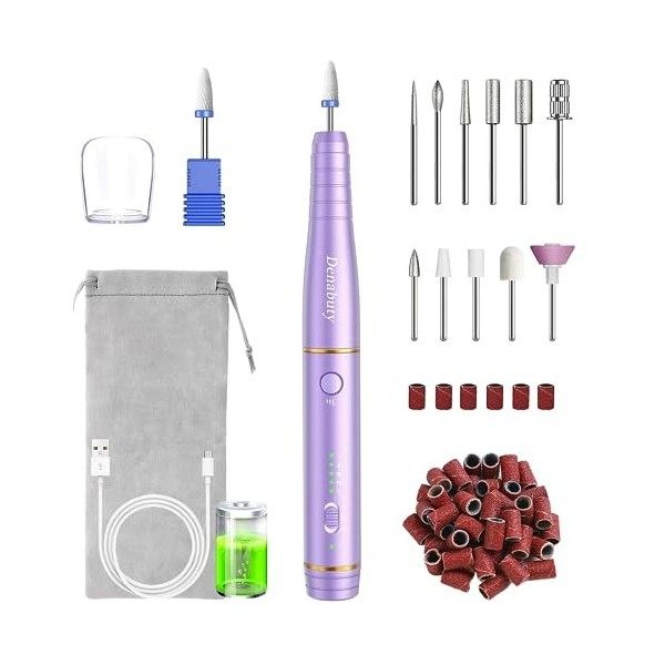 Ponceuse pour Ongles, Denabuty Lime a Ongle Electrique Professionnel Sans Fil 12 en 1 Kit de Manucure Pédicure avec USB Recha