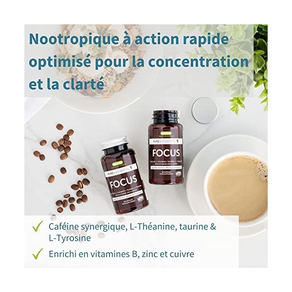 Focus – Nootropique Brain Effect avec 200mg de Caféine, L-Théanine, L-Tyrosine, Taurine. Énergie, Mémoire et Concentration. 6