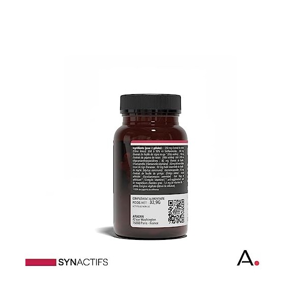 ARAGAN - Synactifs - Circactifs Pilulier - Complément Alimentaire Circulation Jambes Lourdes - Vigne Rouge, Raisin, Citron, V