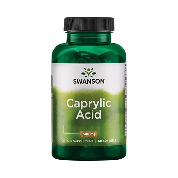 Swanson, Caprylic Acid Acide Caprylique , 600mg, 60 Capsules molles, Fortement Dosé, Testé en Laboratoire, Sans Soja, Sans G