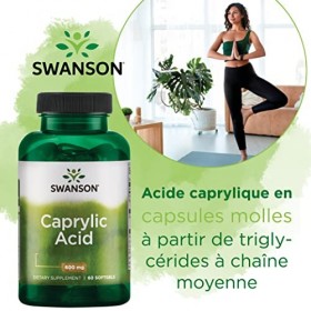 Swanson, Caprylic Acid Acide Caprylique , 600mg, 60 Capsules molles, Fortement Dosé, Testé en Laboratoire, Sans Soja, Sans G