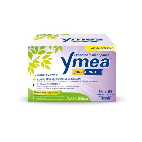 Ymea Jour & Nuit - Complément Alimentaire ménopause1 - actifs végétaux et vitamines - contrôle des bouffées de chaleur1 et so