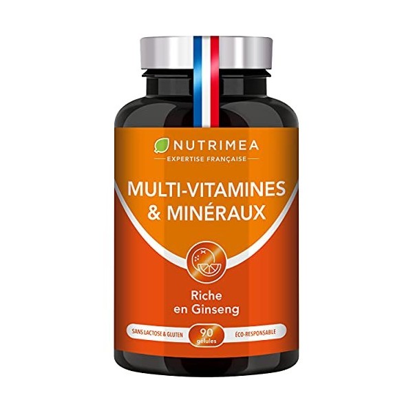 Multivitamines et Minéraux - Formule Unique au GINSENG - Vitamines B1, B3, B6, B9, B12, C, D3, Fer et Calcium - Energie, Vita