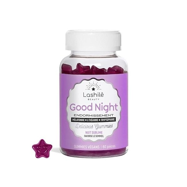 LASHILÉ BEAUTY - Compléments Alimentaires - Good Night Vitamins - Cure 1 mois - 60 Gummies - Fabrication Française - Mélatoni