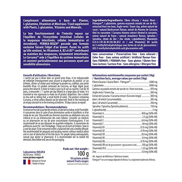 Ineldea Santé Naturelle - Permea-Regen - Préserve la Santé de lIntestin - A Base de Plantes, Vitamines et Minéraux - Arôme F