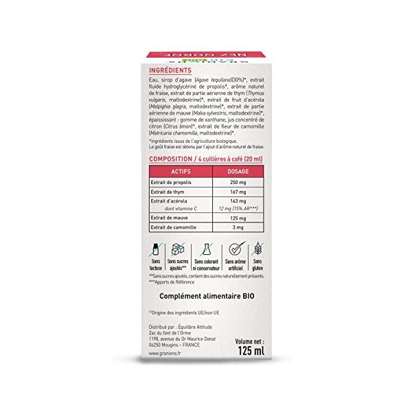 GRANIONS KID BIO GRANIONS NEZ GORGE - Certifié - DOUBLE ACTION : Apaise la gorge & favorise le confort respiratoire - Formule