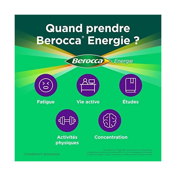 Berocca Energie Comprimés Effervescents, Vitamine C, B3, B5, B1, B12, Magnésium, Zinc, goût Cassis, 2 Pack de 45 comprimés - 