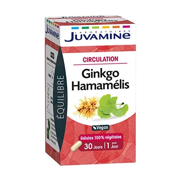 JUVAMINE - Circulation - Ginko Hamamélis - 30 Gélules Végétales - 1 Gélule par Jour