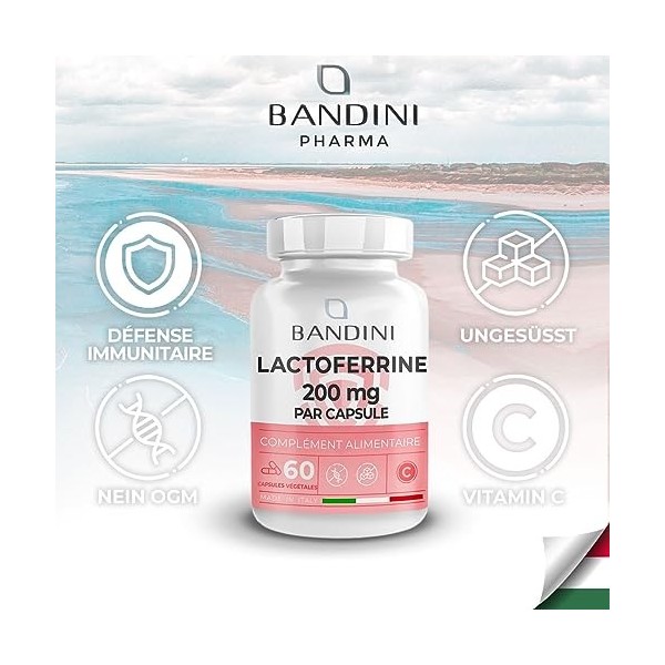 Bandini® LACTOFERRINE Pure - 200 MG par CAPSULE - 60 gélules - Complément alimentaire hautement dosé avec 60 mg de vitamine C