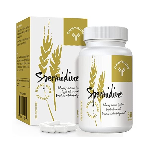 Spermidine Wheat Germ Extract Capsules - Supplément de spermidine 1300 mg Formule avancée avec zinc pour le sauvetage des mit