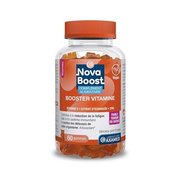 Novaboost - Complément Alimentaire - Gummies Booster Vitamine - Saveur Orange Faible Teneur en Sucre - Vegan & Sans Gluten - 