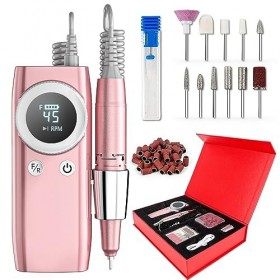 Ponceuse pour Ongles Professionnelle, 45000 RPM Hipsignal Portable Rechargeable Avec Affichage LED et 12 Embouts Ponçage pour