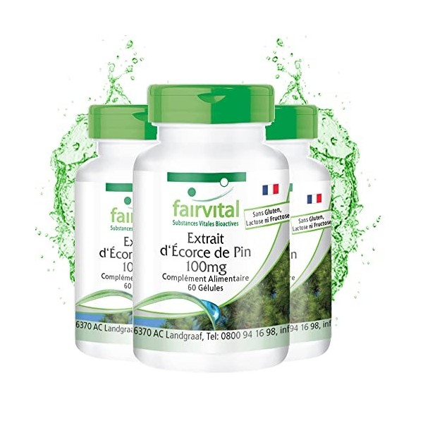 Fairvital | Extrait décorce de pin 100mg VEGAN - Fortement dosé - 180 gélules 60 x 3 - 95% proanthocyanidines