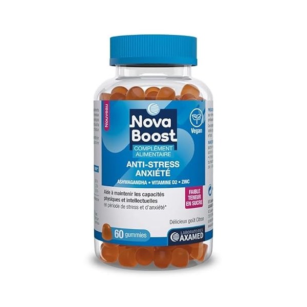 Novaboost - Complément Alimentaire - Gummies Anti-stress & anxiété - Saveur Citron Faible Teneur en Sucre - Vegan & Sans Glut