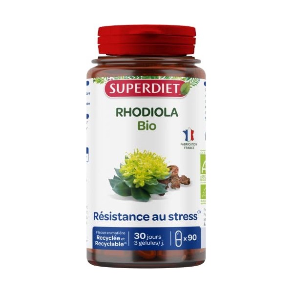 SUPERDIET - RHODIOLA BIO - Résistance au stress, Équilibre émotionnel - Fabrication Française - 90 Gélules