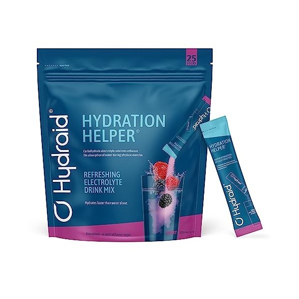 Hydraid® Hydration Helper I Poudre electrolytes et de glucides I Réhydratation & récupération I 25 sachets I Après le sport e