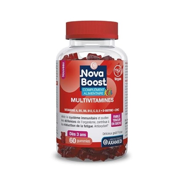 Novaboost - Complément Alimentaire - Gummies Multivitaminés Kids 3+ - Saveur Fraise Fraise Faible Teneur en Sucre - Vegan & S