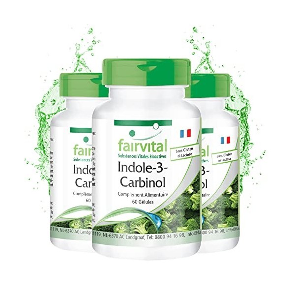 Fairvital | Indole-3-Carbinol - VEGAN - I3C + Poudre de brocoli - Fortement dosé - 180 gélules 60 x 3 - Qualité allemande