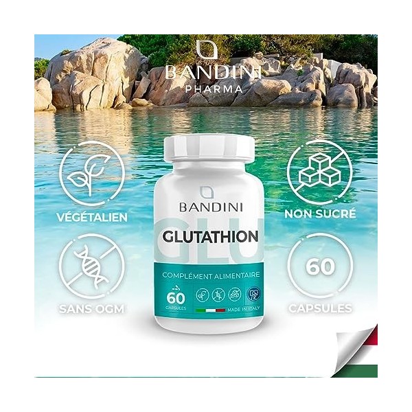 Bandini® L-Glutathion avec 250 mg par gélule - 60 gélules - Glutathion bioactif réduit | Complément Alimentaire à Haut Dosage