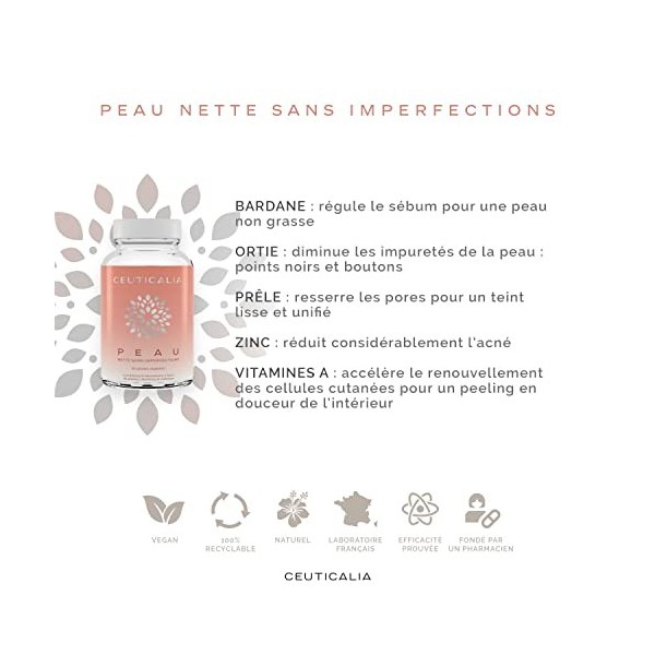 Complément Alimentaire Peau - Anti Point Noir, Acné, Peau Grasse, Peau Sèche, Bouton, Imperfection Visage - Homme, Femme - Zi