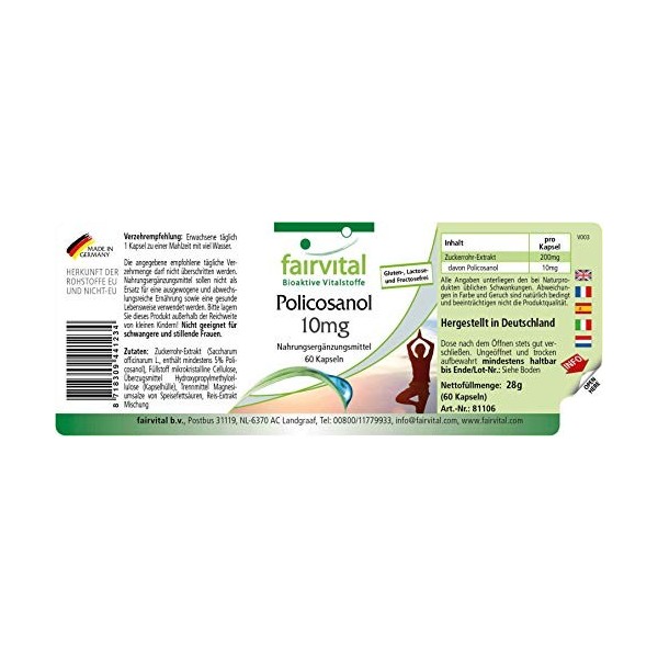 Fairvital | Policosanol 10mg - 2 mois - VEGAN - Hautement dosé - 60 gélules