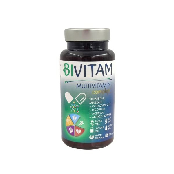 Multivitamines et Minéraux avec Coenzyme Q10, 23 micronutriments, D3+K2, lycopène, 90 gélules, Vegan, Multivitamines Homme/Fe