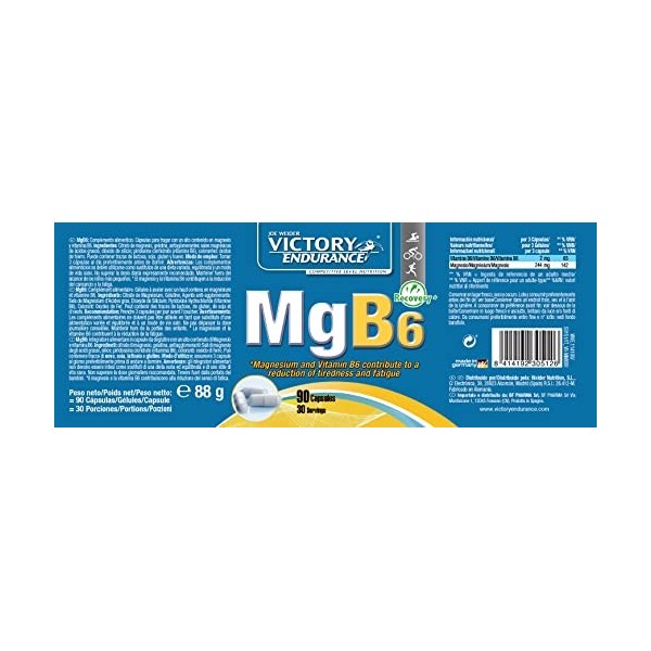 Victory Endurance MG B6 90 Gélules Magnésium et Vitamine B6 - contribuent à la réduction de la fatigue musculaire. Idéal po