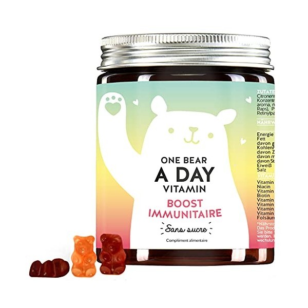 Bears with Benefits One Bear A Day Immun Boost Oursons En Gélatine Sans Sucre - Complexe Multivitaminé à Forte Dose Pour Syst