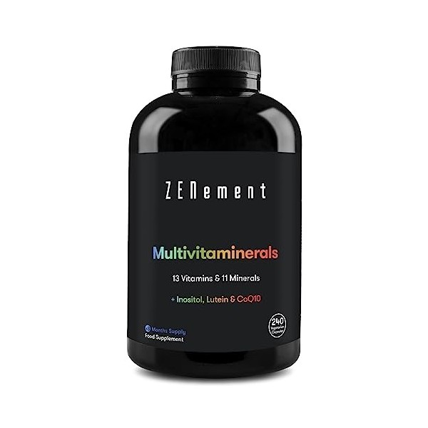 Multivitamines et Minéraux, Avec toutes les Vitamines et Minéraux + Inositol, Coenzyme Q10 et Lutéine, 240 Comprimés | 27 Oli