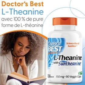 Doctors Best, L-Théanine avec Suntheanine, 150 mg, 90 Capsules végétaliennes, Testé en Laboratoire, Sans Soja, Sans Gluten, 