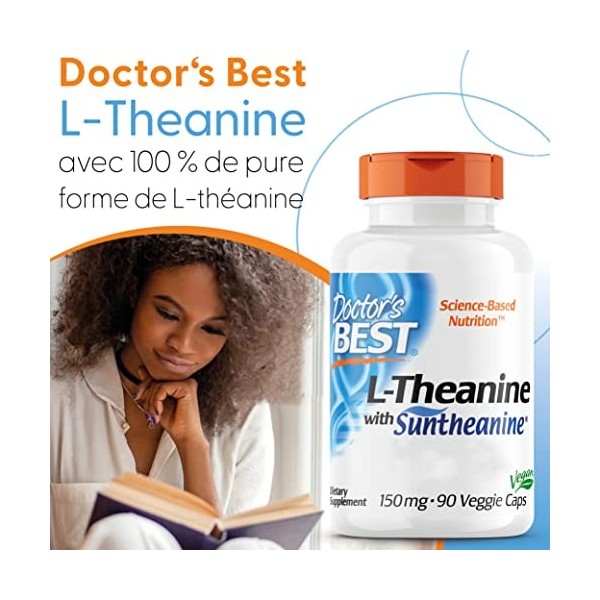 Doctors Best, L-Théanine avec Suntheanine, 150 mg, 90 Capsules végétaliennes, Testé en Laboratoire, Sans Soja, Sans Gluten, 