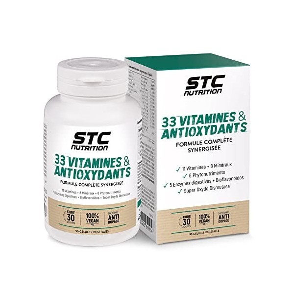STC NUTRITION - 33 Vitamins & Antioxydants - Formule Complète Synergisée - 11 Vitamines + 8 Minéraux + 6 Phytonutriments - 10