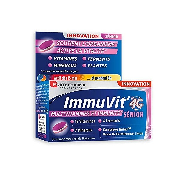 Forté Pharma - Immuvit4G Sénior | Complément Alimentaire Vitalité et Immunité - 12 vitamines, 7 minéraux et 4 Ferments - Myr