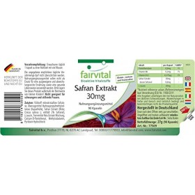 Fairvital | Extrait de Safran 30mg - 90 capsules avec acide pantothénique, vitamine B6 et vitamine B12 - cure de 3 mois - Vég