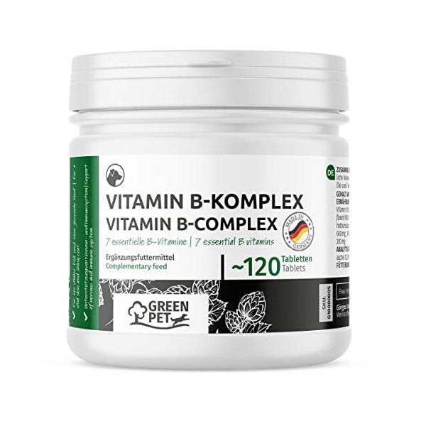 GreenPet Vitamine B Complexe 120 Tabs pour Chiens - Fournit Les vitamines B essentielles B1, B2, B3, B5, B6, B9 & B12 , comp