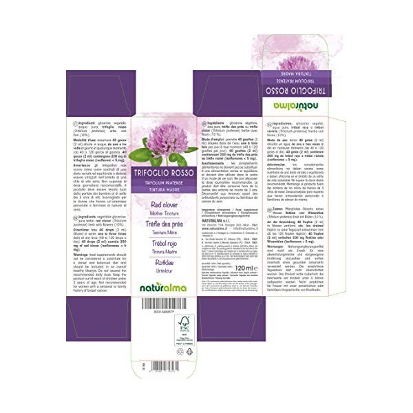 Trèfle des prés ou Trèfle violet Trifolium pratense herbe avec fleurs Teinture Mère sans alcool Naturalma | Extrait liquide